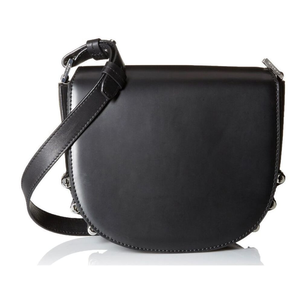 Mackage Mindi Half Moon Arrows Crossbody Handbag Black Saddlebag Leather